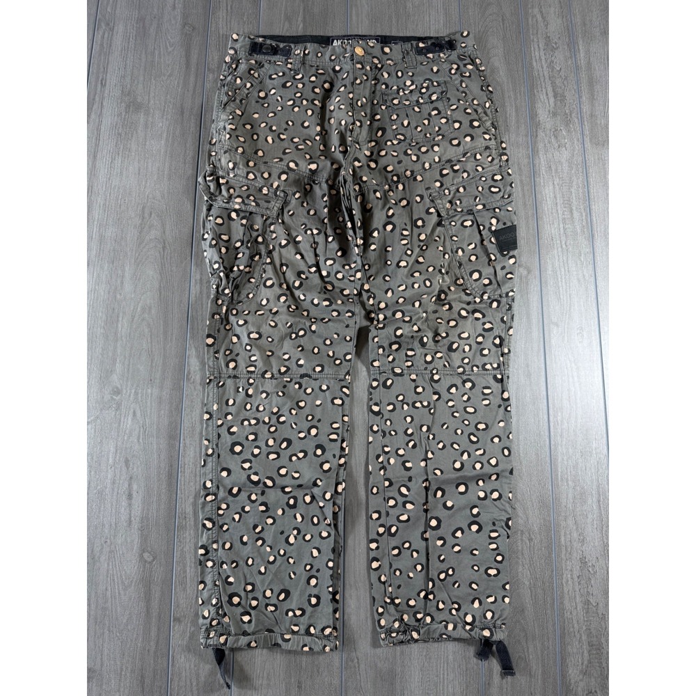 AKOO Brand Mens Leopard Print Cargo Pants Olive Green Streetwear Size 38